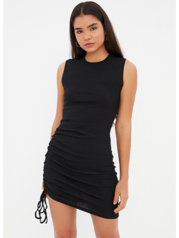 trendyol black ribbed bodycon ruffle detailed knitted dress σε προσφορά