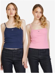 set of two women`s tank tops in pink and dark blue tommy jeans - women