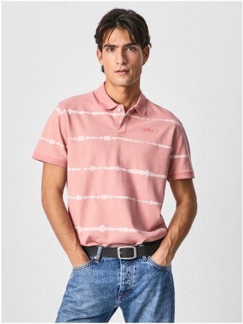 pink men`s striped polo t-shirt pepe jeans farrell - men σε προσφορά