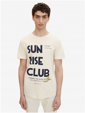 cream men`s t-shirt with tom tailor denim print - men`s σε προσφορά