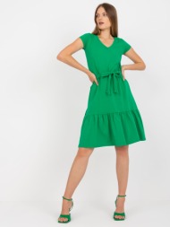 basic green dress with binding rue paris