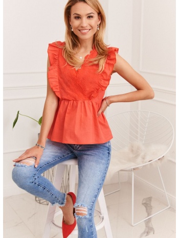 lady`s summer blouse with embroidered front, coral σε προσφορά