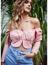 short blouse with pink heart neckline