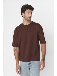 trendyol brown men`s basic 100% cotton crew neck oversized short sleeved t-shirt