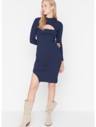 trendyol indigo cut out detailed bodycone knitted dress