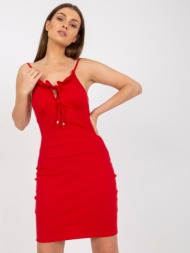 basic red ribbed dress with shoulder straps rue paris