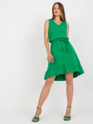basic green dress with binding rue paris