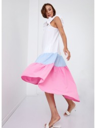 summer dress with longer back in blue and pink