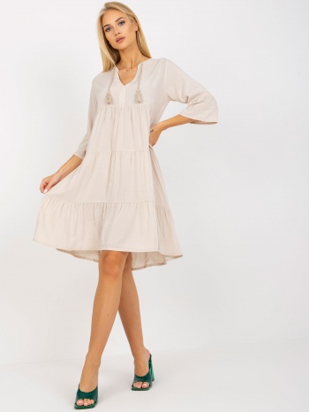 light beige oversize dress with ruffle and 3/4 sleeves σε προσφορά