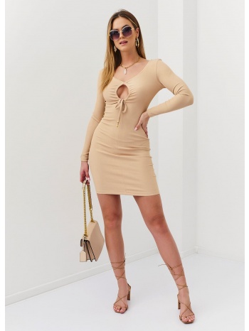 ribbed beige dress with pleated σε προσφορά