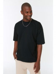 trendyol black men`s basic 100% cotton crew neck oversize short sleeved t-shirt