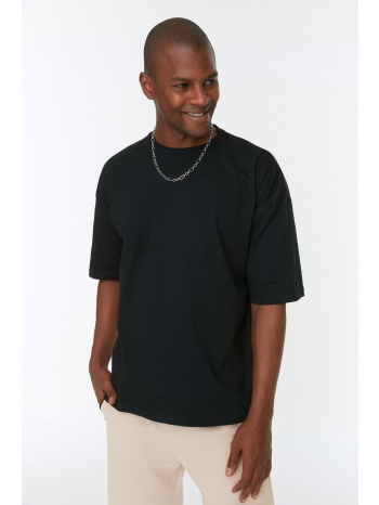 trendyol black men`s basic 100% cotton crew neck oversize σε προσφορά