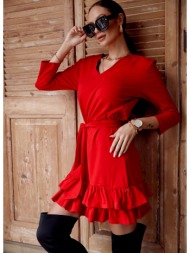 simple dress with ruffles and red belt