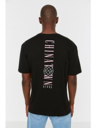 trendyol black men`s oversize fit crew neck short sleeve printed t-shirt