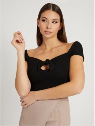 black women ribbed cropped t-shirt with bow guess valeriana - women