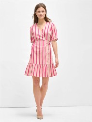 pink striped wrap linen dress orsay - women