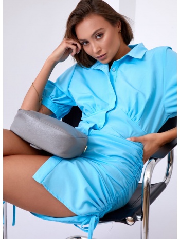 turquoise shirt dress with ruffles on the hips σε προσφορά
