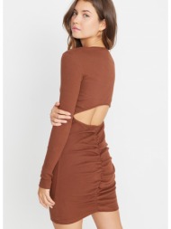 trendyol brown bodycon ribbed mini knitted dress