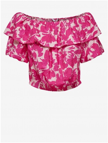 white-pink floral cropped blouse with ruffle only petra  σε προσφορά