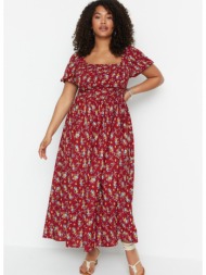 trendyol curve claret red chest gipe patterned woven dress