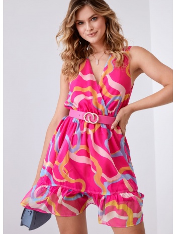 light patterned dress with belt in pink and blue σε προσφορά
