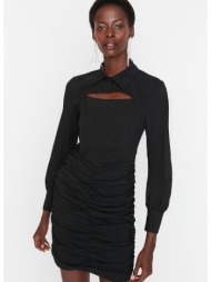 trendyol black collar detailed draped dress