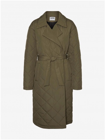 khaki quilted long coat with tie noisy may ulla - women σε προσφορά