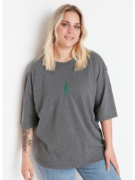 trendyol curve plus size t-shirt - gray - regular fit
