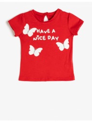 koton butterfly embroidered t-shirt slogan detailed crew neck short sleeve