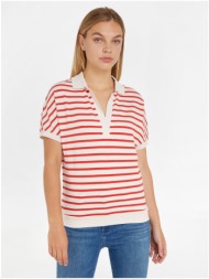 cream-red women`s striped polo shirt tommy hilfiger - women