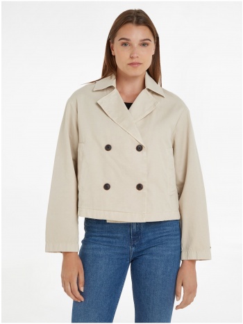 beige women`s light crop top coat tommy hilfiger - women σε προσφορά