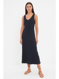 trendyol navy blue ribbed maxi knitted dress