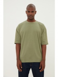 trendyol khaki men`s basic 100% cotton crew neck oversized short sleeved t-shirt