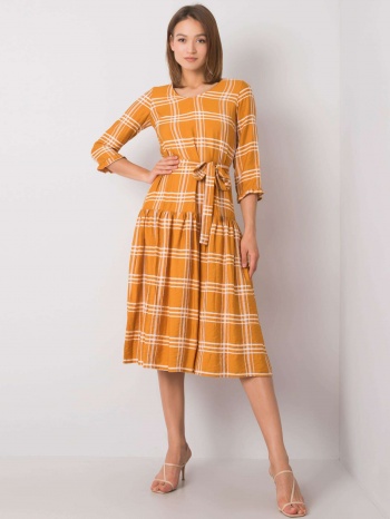 checkered mustard dress with collar σε προσφορά