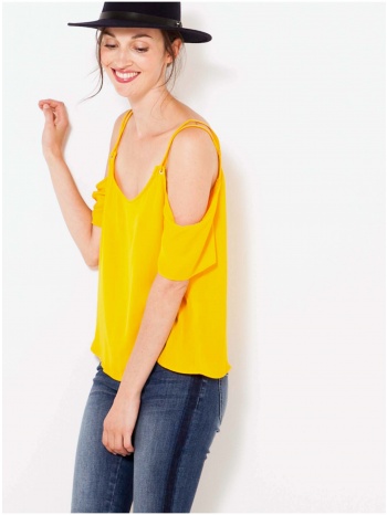 yellow loose blouse with camaieu cutouts - women