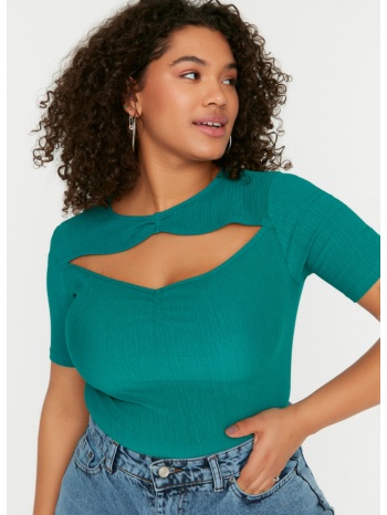 trendyol curve emerald green cutout detailed knitted blouse σε προσφορά