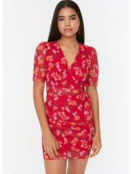 trendyol red patterned double breasted dress
