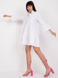 white dress with frills and 3/4 sleeves rue paris