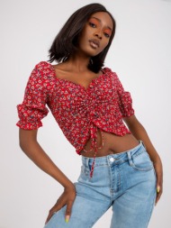 short red blouse rue paris with ruffles