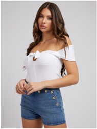 white women`s ribbed cropped t-shirt with bow guess valeriana - women