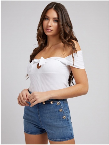 white women`s ribbed cropped t-shirt with bow guess σε προσφορά