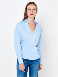 light blue blouse with folded neckline camaieu - women