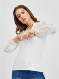 cream women`s t-shirt with lace orsay - women