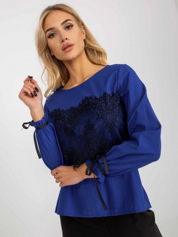 cobalt blue formal blouse with lace insert σε προσφορά