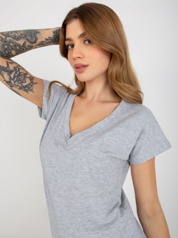 grey melange basic t-shirt with neckline σε προσφορά