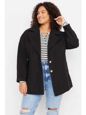 trendyol curve plus size coat - black - double-breasted σε προσφορά