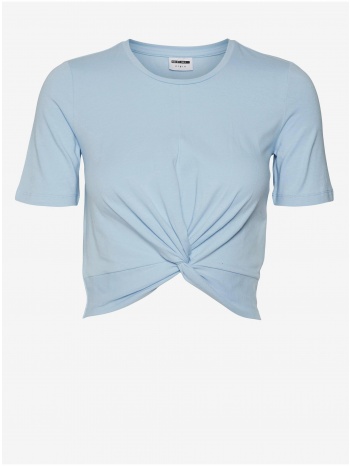 light blue womens cropped t-shirt with knot noisy may σε προσφορά