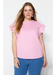 trendyol curve plus size t-shirt - pink - regular fit