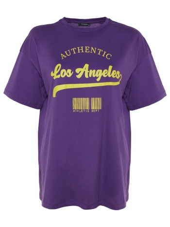 trendyol curve plus size t-shirt - purple - oversize σε προσφορά