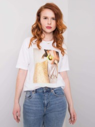 women`s white t-shirt with print and application